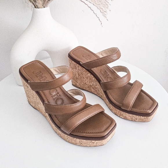 Jimmy Choo Athenia brown leather strappy platform wedge make sandals size 36 - Picture 13 of 14